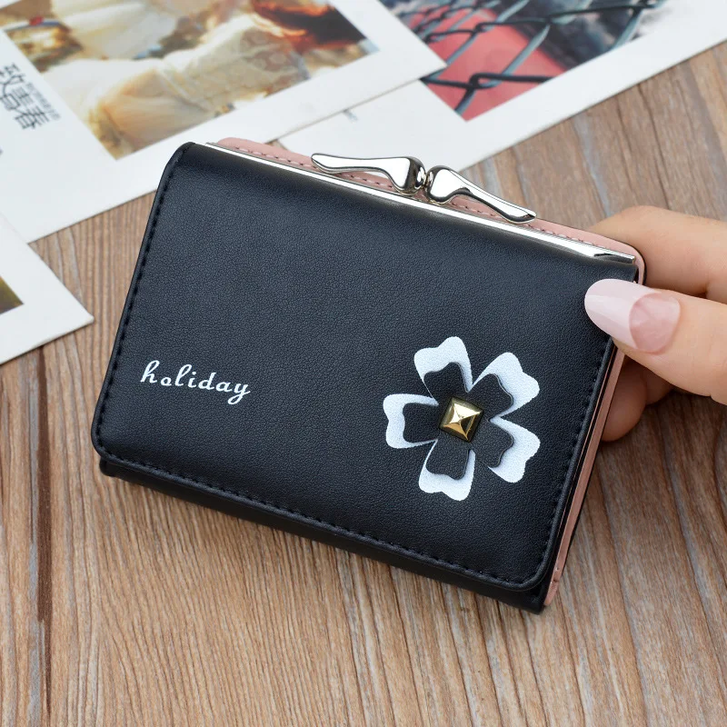 Women wallets Short Leather Small Brand Woman's wallet Purses female Coin Zipper Purse floral Credit lady Card Holder 445 | Багаж и