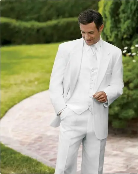 Custom Made One Button Ivory Groom Tuxedos Notched Lapel Groomsmen Men Wedding Tuxedos Prom Suits ( jacket+Pants+vest+tie)