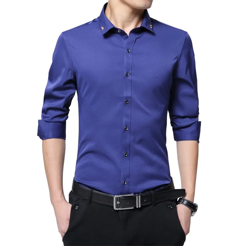 Мужская деловая рубашка Повседневная однотонная Простая с длинным рукавом