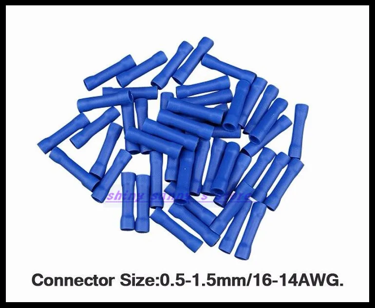 

100 шт./лот BV2 Синий 1,5-2, 5 мм2 полностью изоляционный соединитель для проводов, стыковые соединители, обжимные клеммы для электрических провод...