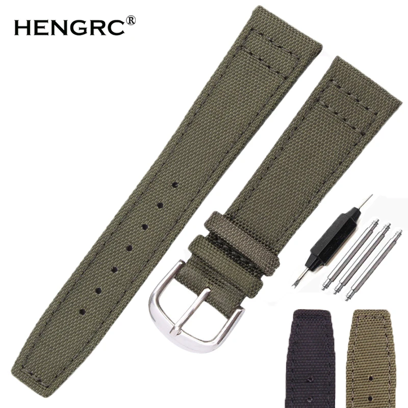 HENGRC Brand Nato Strap Canvas Nylon Watchbands 20mm 21mm 22mm Black Green High Qualiyt Watch Band Bracelet With Pin Buckle