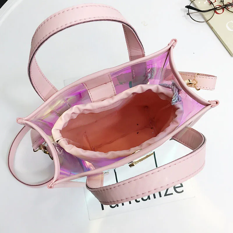

Women Fashion Hologram Clear Bags Tote Transparent Messenger Handbag + Inner Bag