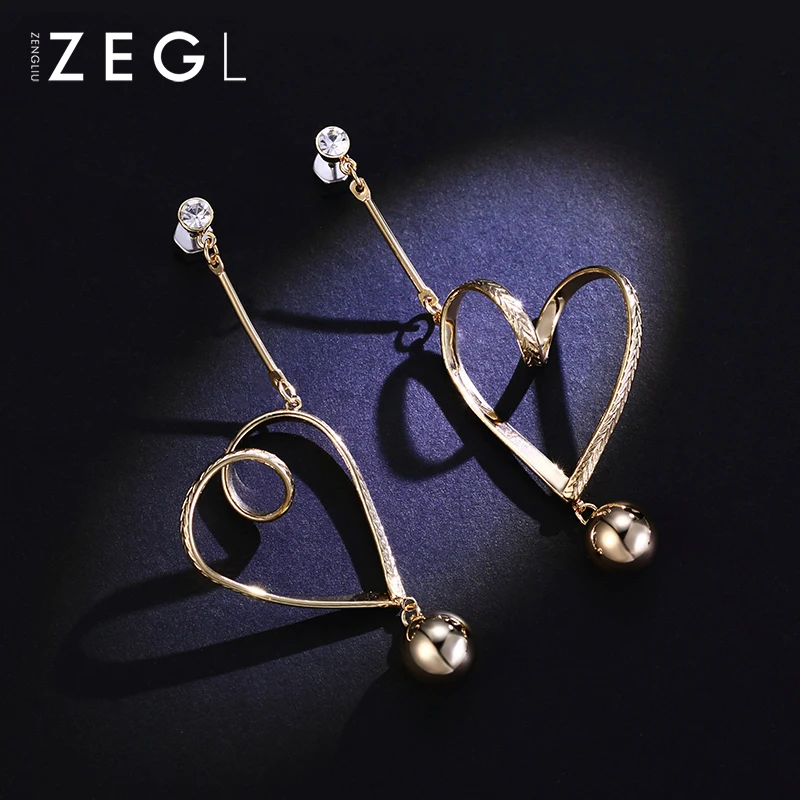 Женские серьги в форме сердца ZEGL длинные сердца|Серьги-подвески| |