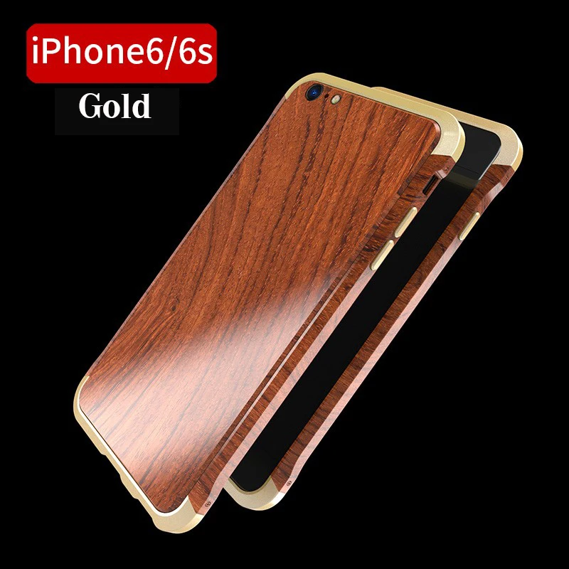 Для iPhone 6 6S чехол Роскошный аксессуар Фирменная алюминиевая металлическая рамка+ натуральная древесина Броня защитный противоударный задний Чехол для телефона чехол