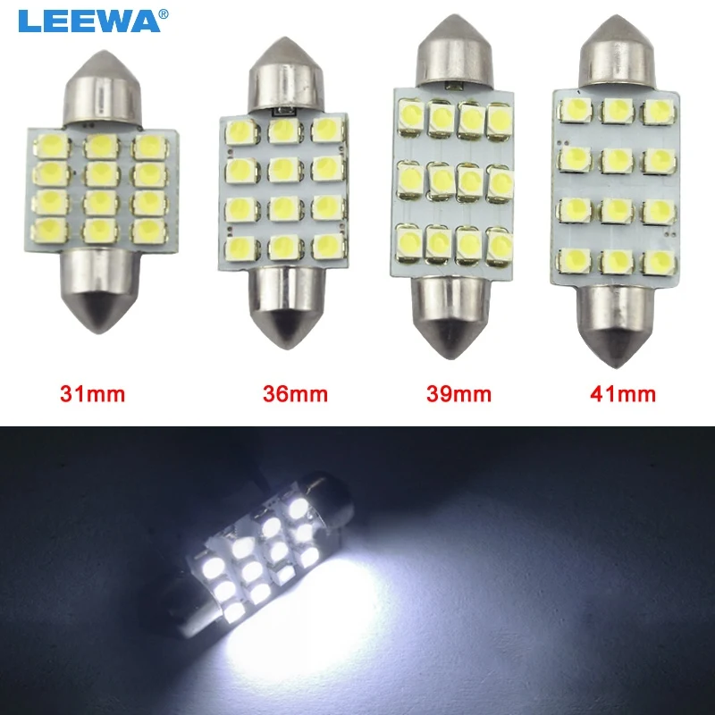 LEEWA 1 шт. белый 1210 12SMD 31 мм/36 мм/39 мм/41 мм автомобильный Festoon Dome светодиодный