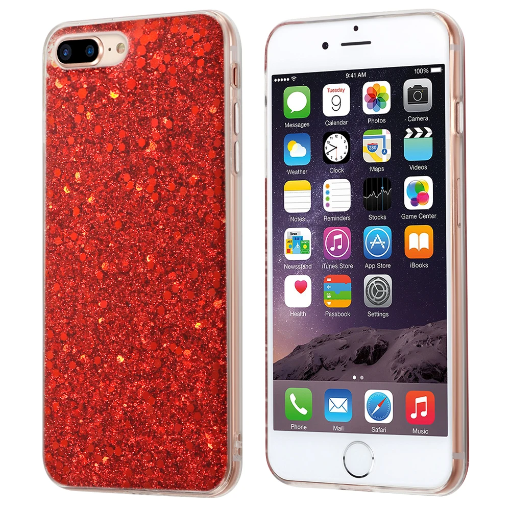 Red Coque For iPhone 7plus TPU Silicon Case For iPhone 5 5S SE 6 6S 7 8 Plus Cover For iPhone 11 Pro XR X XS Max Bling Glitter Funda - Цвет: Red