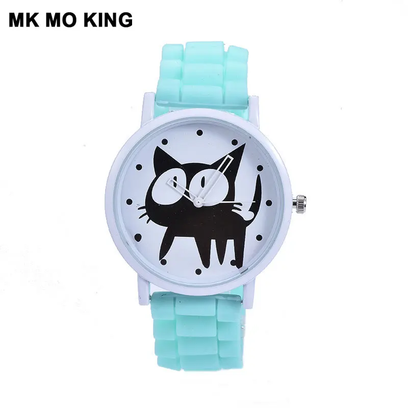 Корейские милые силиконовые часы с кошкой повседневные женские модные кварцевые