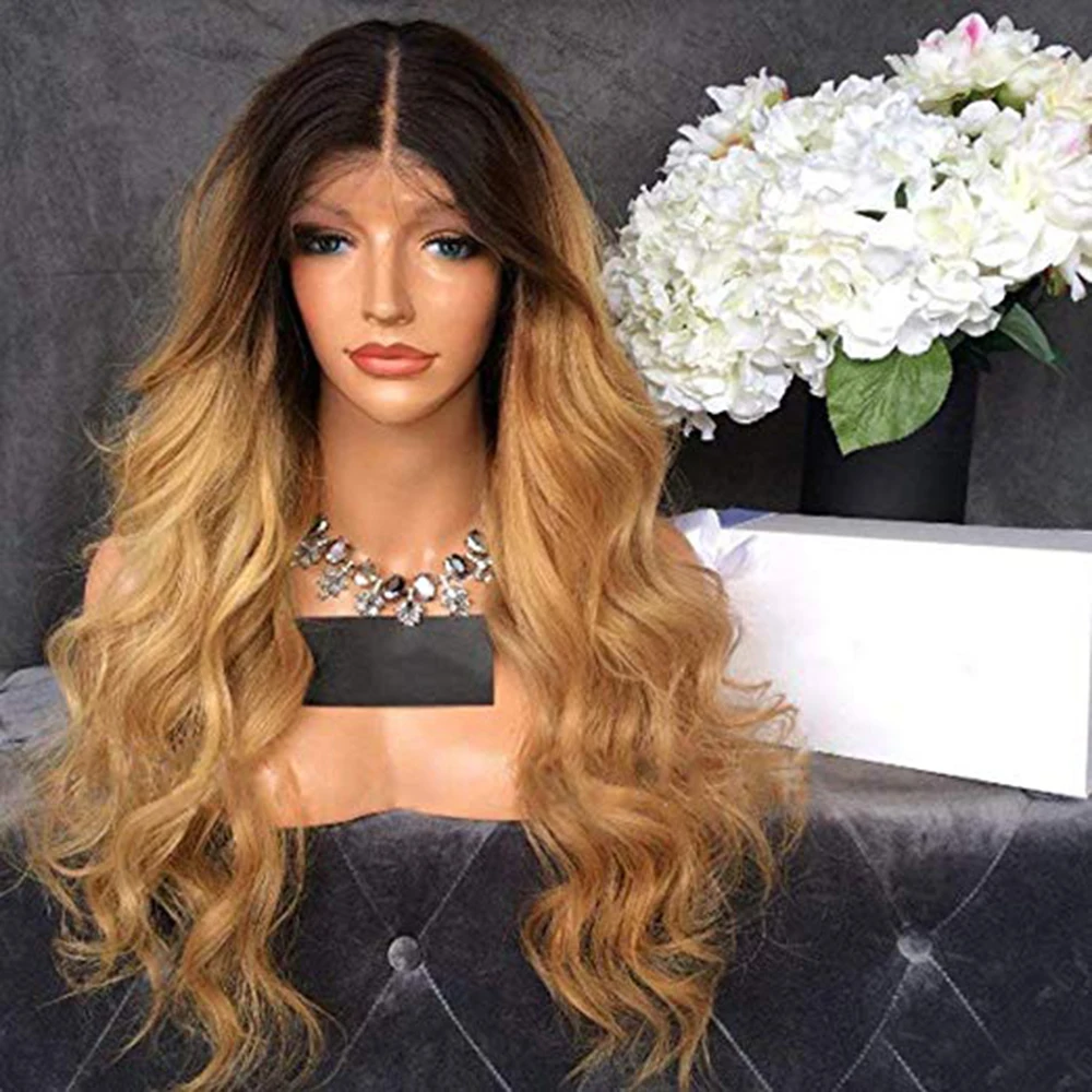 SimBeauty 1B 27 360 волосы на шнурках спереди al парик бразильские волнистые волосы Remy Омбре медовый блонд человеческие волосы парики предварительно сорвал парик на кружеве