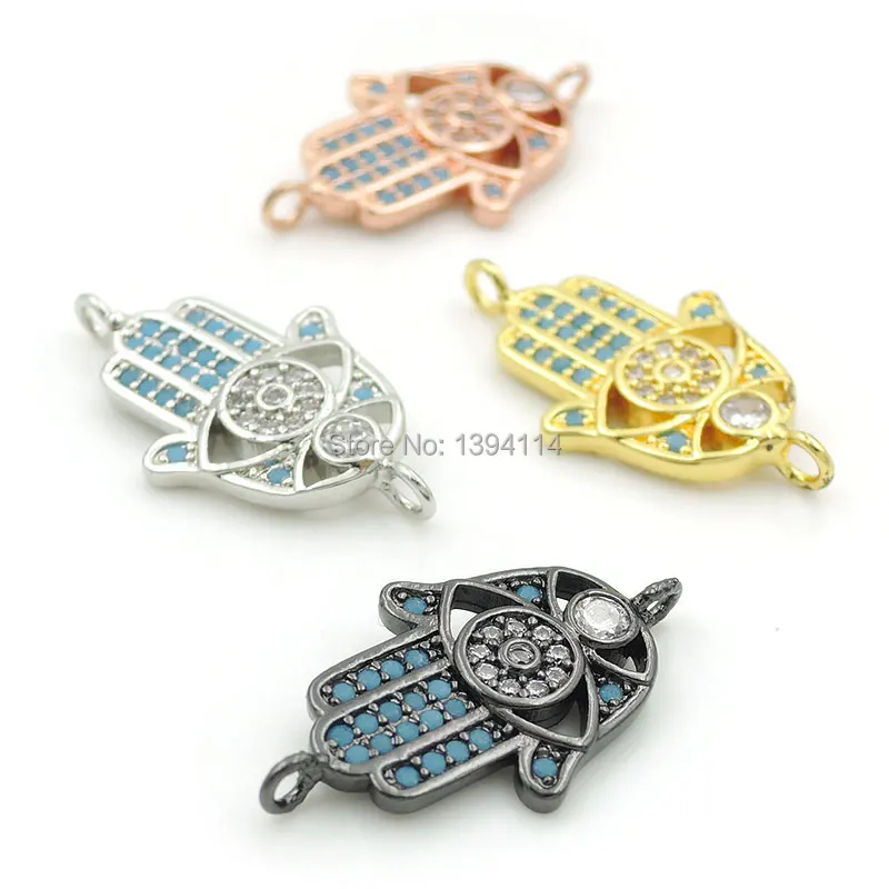 

21*12*2mm Micro Pave Kallaite&Clear CZ 2 Palm Of 2 Eyes Connector Fit For Making DIY Bracelets Jewelry