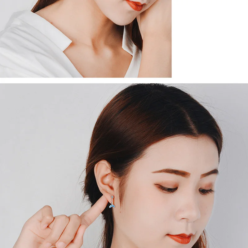 

XIYANIKE Korean Literary Sweet Blue Earrings 925 Sterling Silver Earrings For Women Girl 2019 New Gift Dolphin Tail