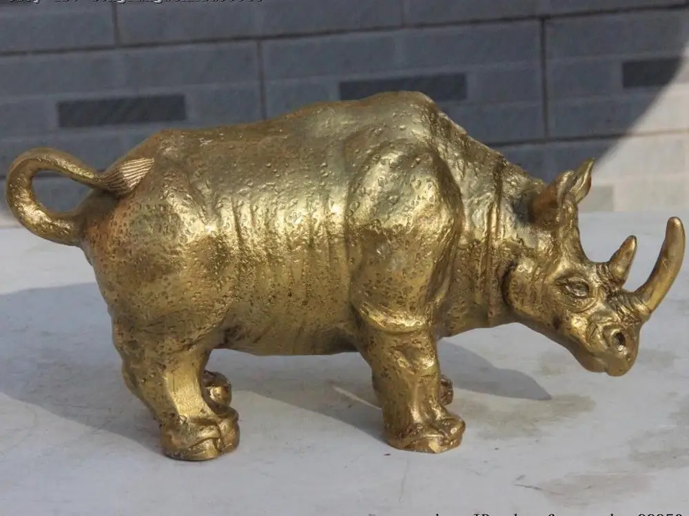 

Chinese Fengshui Pure Brass Rhino Rhinoceros Bull Ox Animal Statue Sculpture