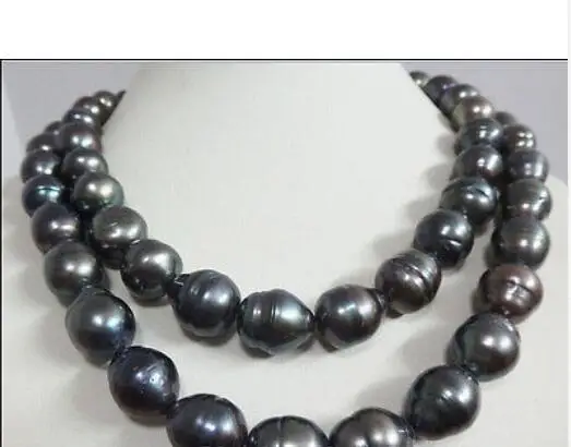 

Beautiful 35" HUGE 12 -14MM NATURAL SOUTH SEA BLACK PEARL NECKLACE silver clasp