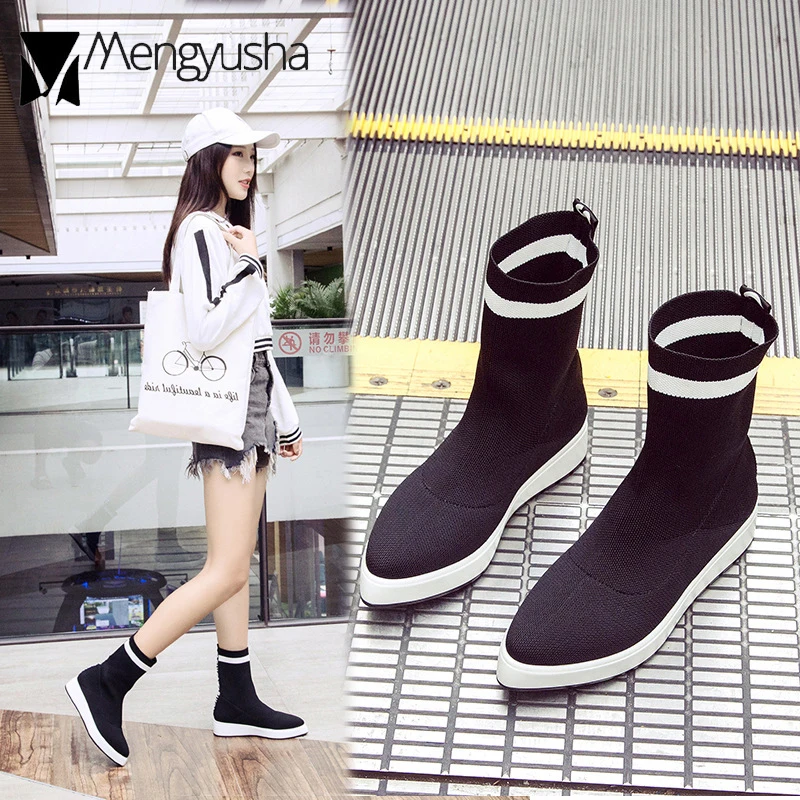 Полосатые носки с острым носком ботинки на плоской платформе эластичные