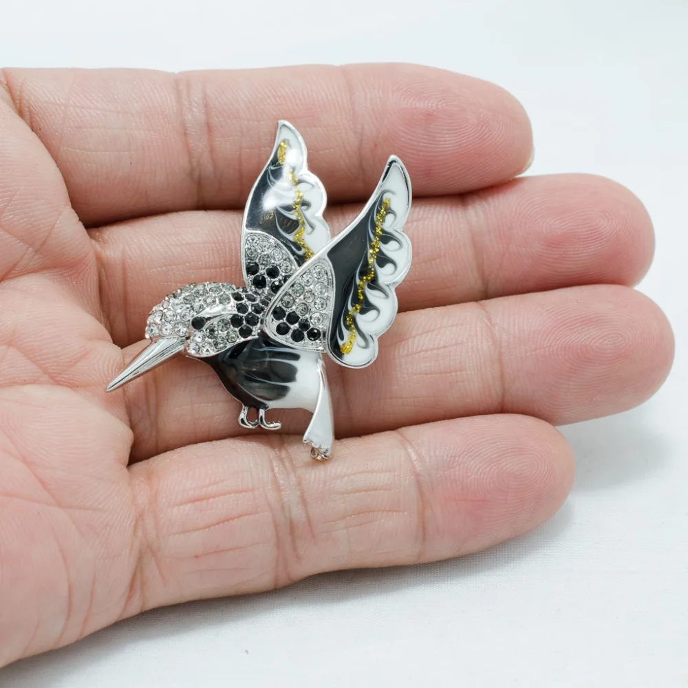 Милая Черная брошь в виде Колибри булавка птицы булавки животных кристаллы страз