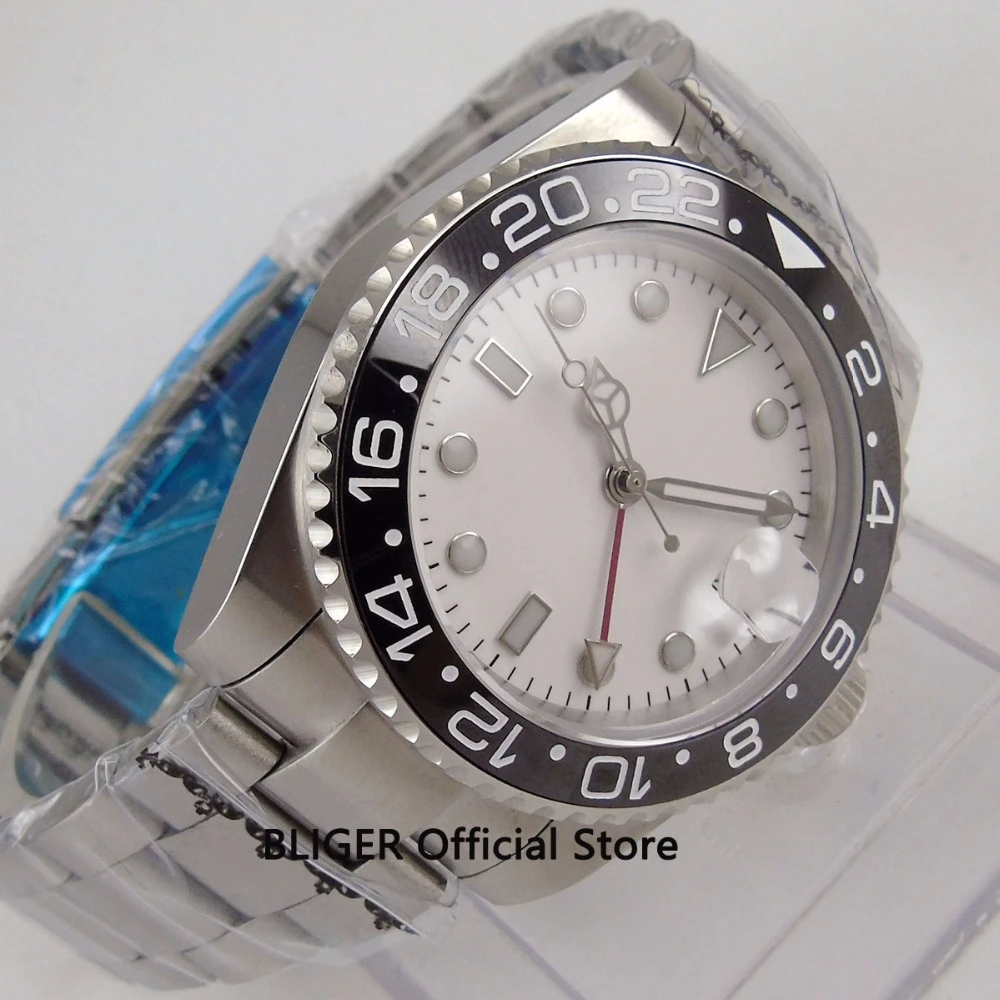 Sapphire Glass BLIGER 40 мм белые стерильные мужские часы с керамическим циферблатом