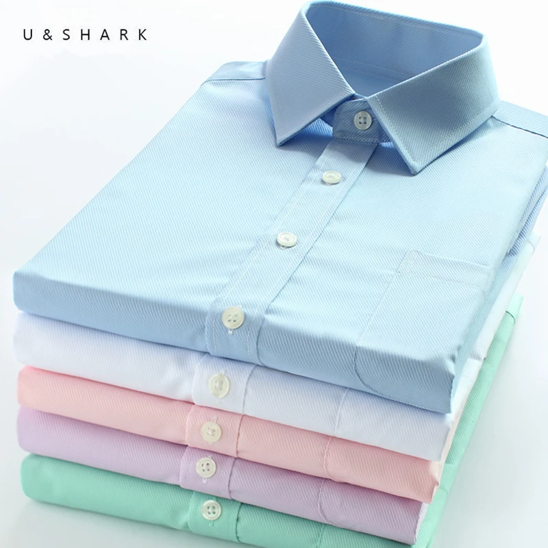 U& SHARK, Мужская Базовая рубашка, формальная, деловая, саржевая ткань, легкий уход, длинный рукав, белые топы, рубашки для социальных работ, одежда для офиса