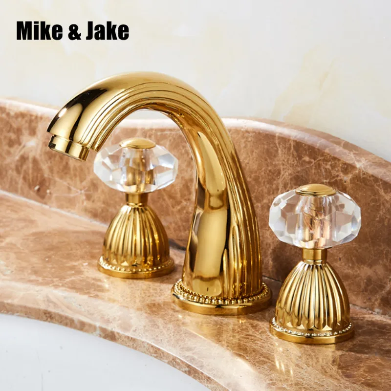 Роскошный Золотой смеситель для раковины с тремя отверстиями съемный горячей и