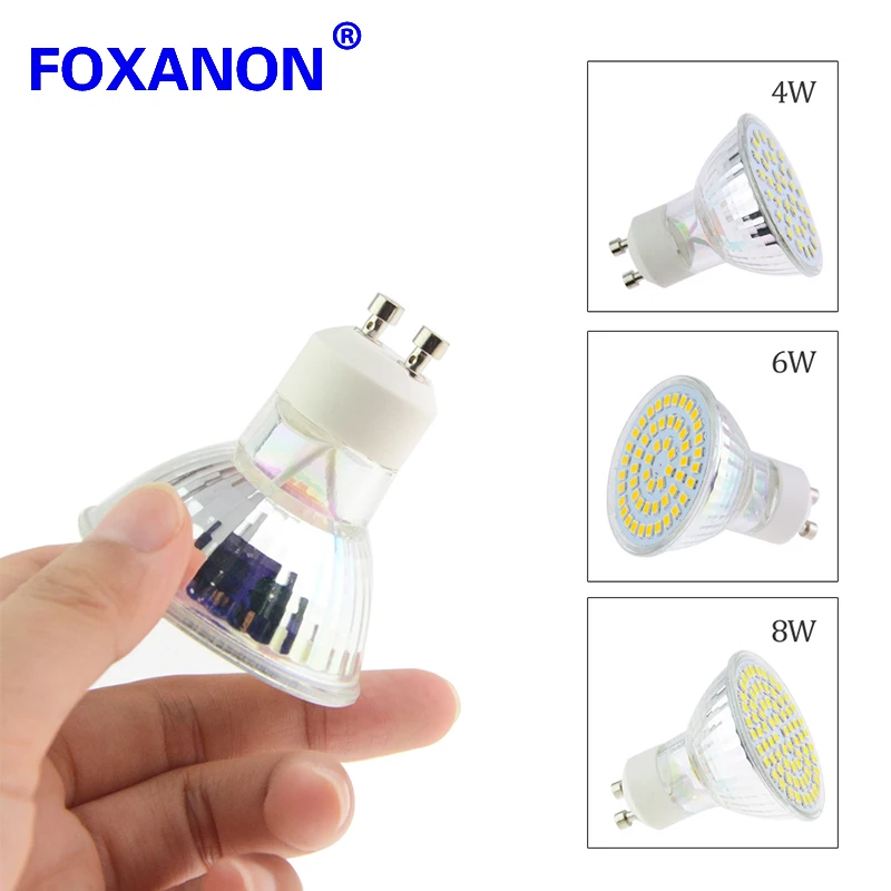 Foxanon GU10 LED лампа 220 В 4 Вт 6 8 прожектор лампы высокой яркости света 2835 SMD 36 72