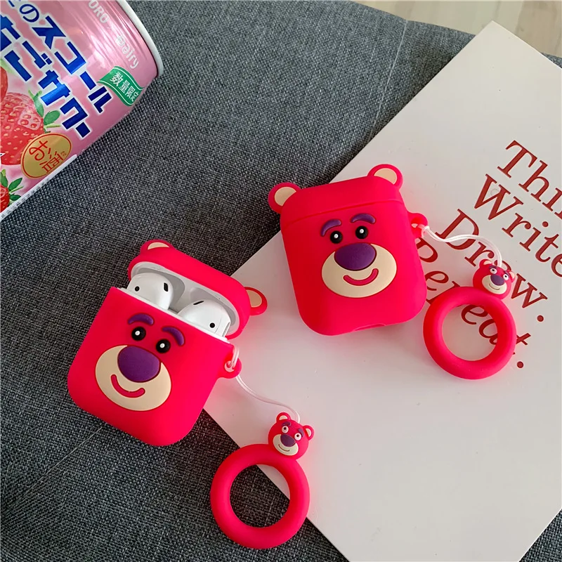 Милый мультяшный клубничный медведь чехол для AirPods Bluetooth наушники Apple Airpods 2 Lotso