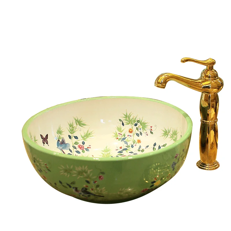 Jingdezhen Европейский стиль умывальник над прилавком синий белый цветы и птицы
