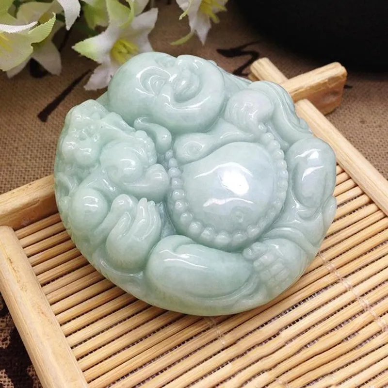 Красивая ручная работа натуральный зеленый камень кулон Будды модные влюбленные