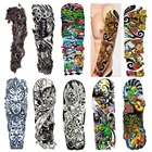 Водонепроницаемые Временные татуировки на полную руку, 3 шт., большой череп, механические татуировки на руку, наклейки, крутой мужской, женский боди-арт, краски