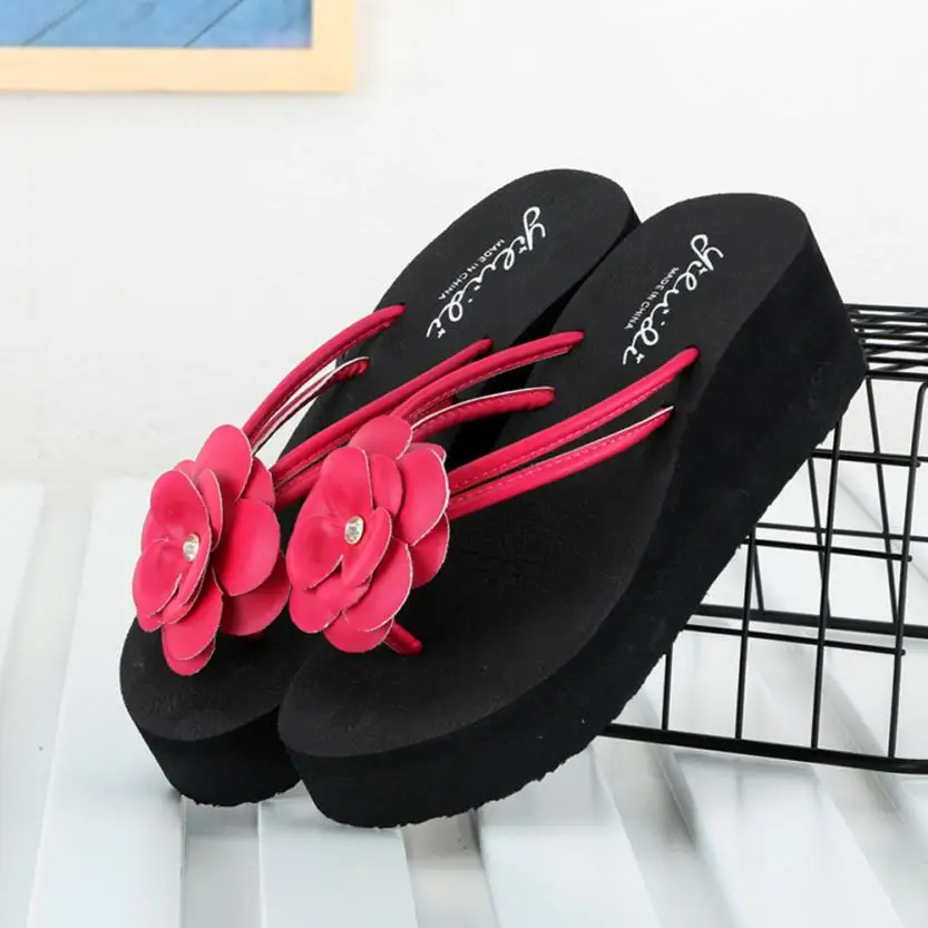 Красный Г., пляжные сандалии Летняя женская обувь на платформе, zapatos de mujer, пляжные шлепанцы на танкетке, пляжная обувь, 0731 - Цвет: Красный