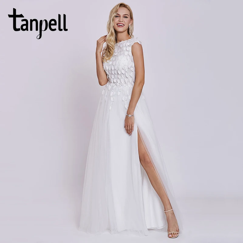 Tanpell вечернее платье с разрезом спереди, черное, с рукавами-крылышками, длина до пола, ТРАПЕЦИЕВИДНОЕ ПЛАТЬЕ для женщин, расшитое бисером, для выпускного вечера, вечерние официальное длинное вечернее платье