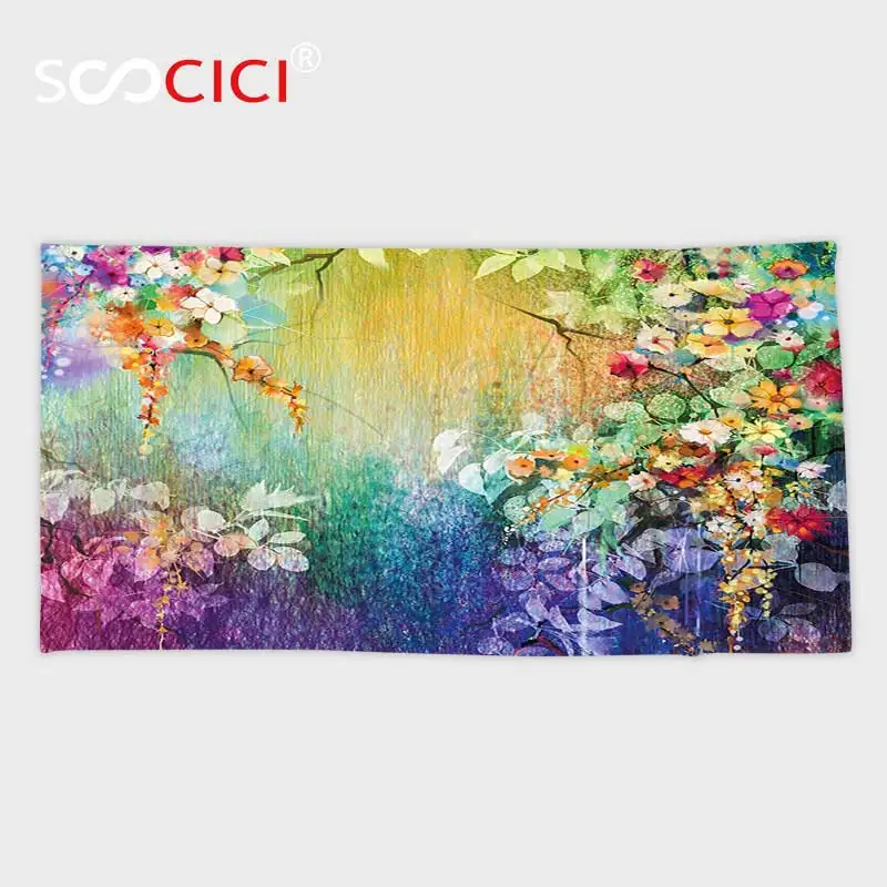 Custom Microfiber Ultra Soft Bath/hand Towel,Watercolor Flower Fairy Floral Wisteria Lush Foliage Supreme Feminine Old Fashion