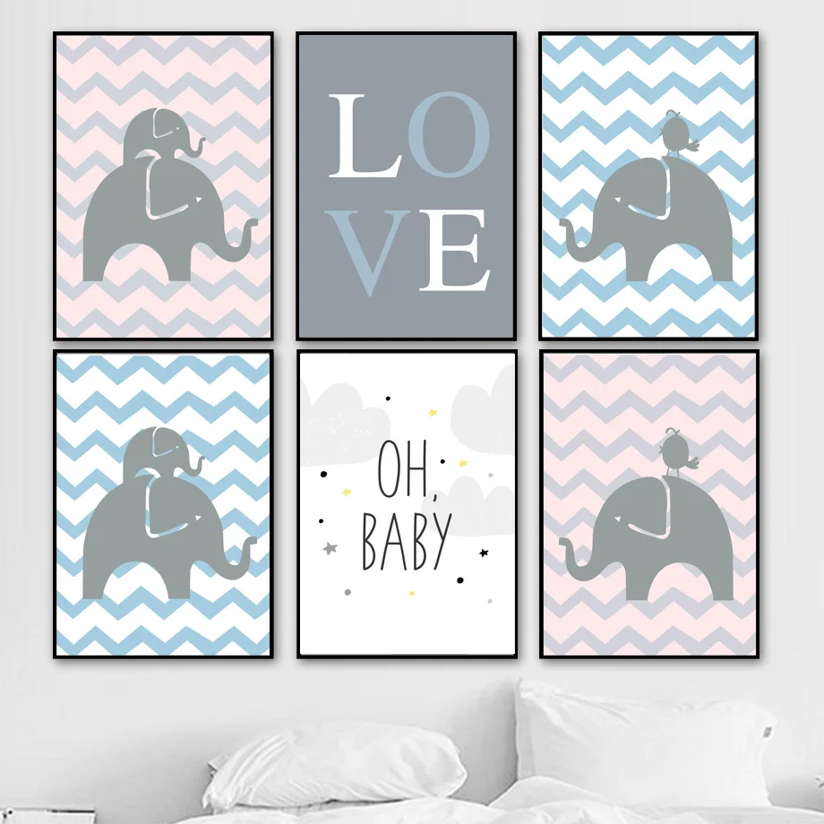 

Cartoon Elephant Bird Love Cloud Wall Art Canvas Painting Nordic Posters And Prints Wall Pictures Baby Kids Room Nursery Decor