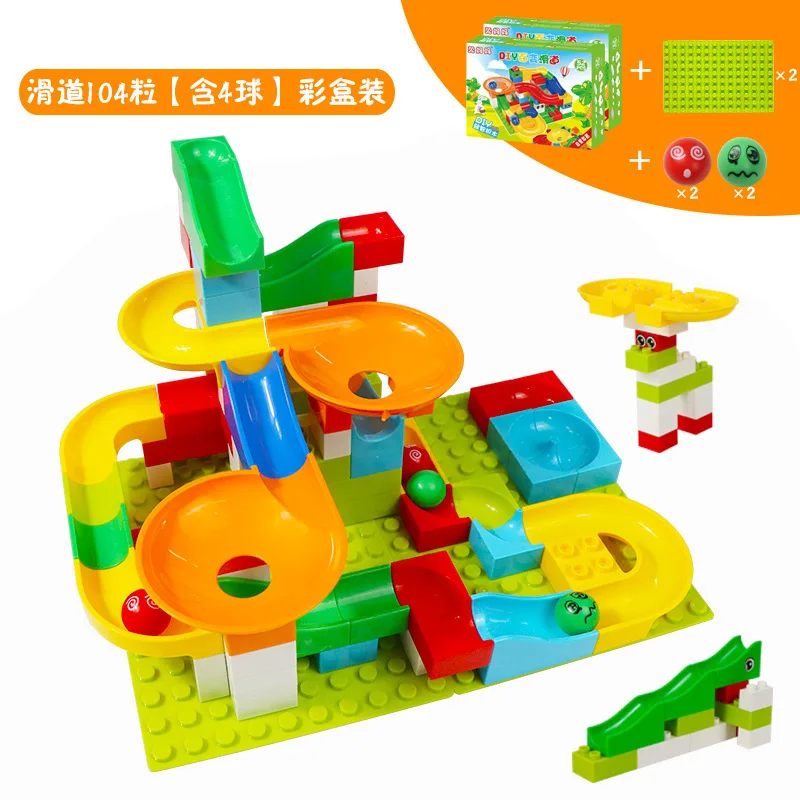 Dolle Knikkerbaan Duplo строительный блок совместимый счастливый высокий шар сто изменения слайд Строительный Блок Детские игрушки мраморный путь - Цвет: 104pcs block