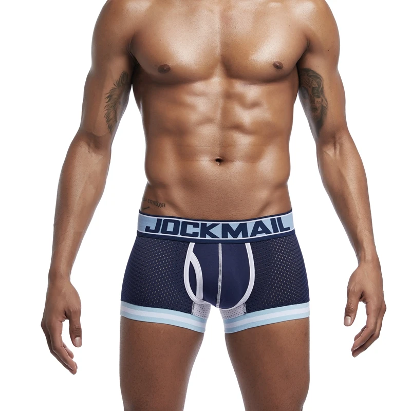 JOCKMAIL, фирменные боксеры, мужское нижнее белье, сексуальные сетчатые u-образные подштанники, Cueca, хлопковые трусы, трусы-боксеры, мужские трусики для геев