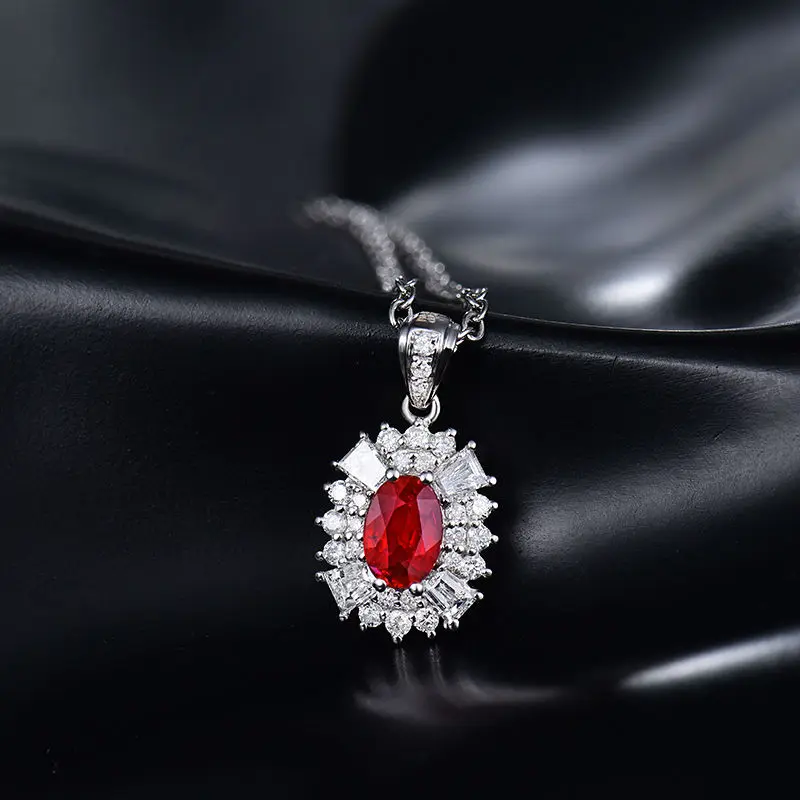 Женский кулон с натуральным Рубином из белого золота 14 карат|pendants for women|diamond ruby