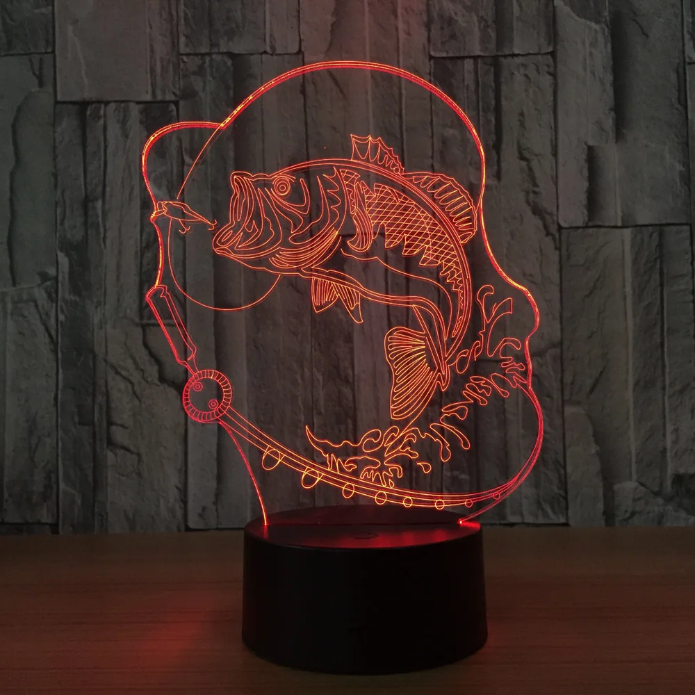 Рыбками 3D светодиодный светильник 7 цветов изменить USB зарядка сенсорная кнопка