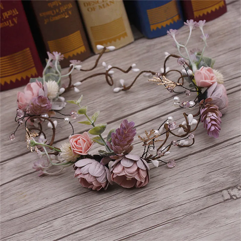 

CC Tiaras And Crowns Hairbands Romantic Flower Forest Style Bridal Wedding Hair Accessories For Bride Handmade Rose Jewelry 2826