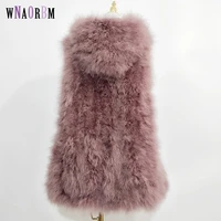 new ostrich hair vest 70 cm long plus hat small fresh 100 turkey feather vest real fur coat encrypted hand weaving