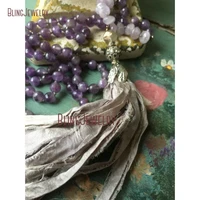 knot amethysts rondelles beads necklace gray sari silk tassel necklace nm23805