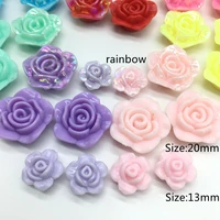20mm 13mm acrylic rainbow rose flower beads for jewelry making flat bottom surface color childrens toys beading meideheng