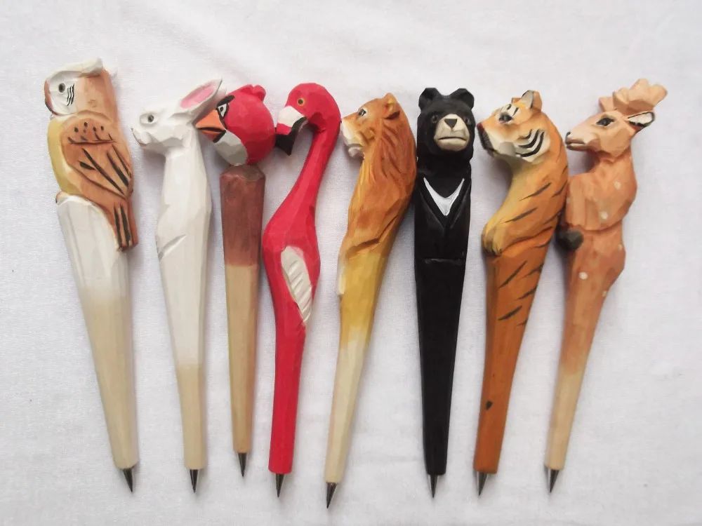 

Pen Hand Made Wood Gifts Novelty New Sculptures Carving Animal 24pcs Christmas Year Gifts Promotion for Christmas Blue