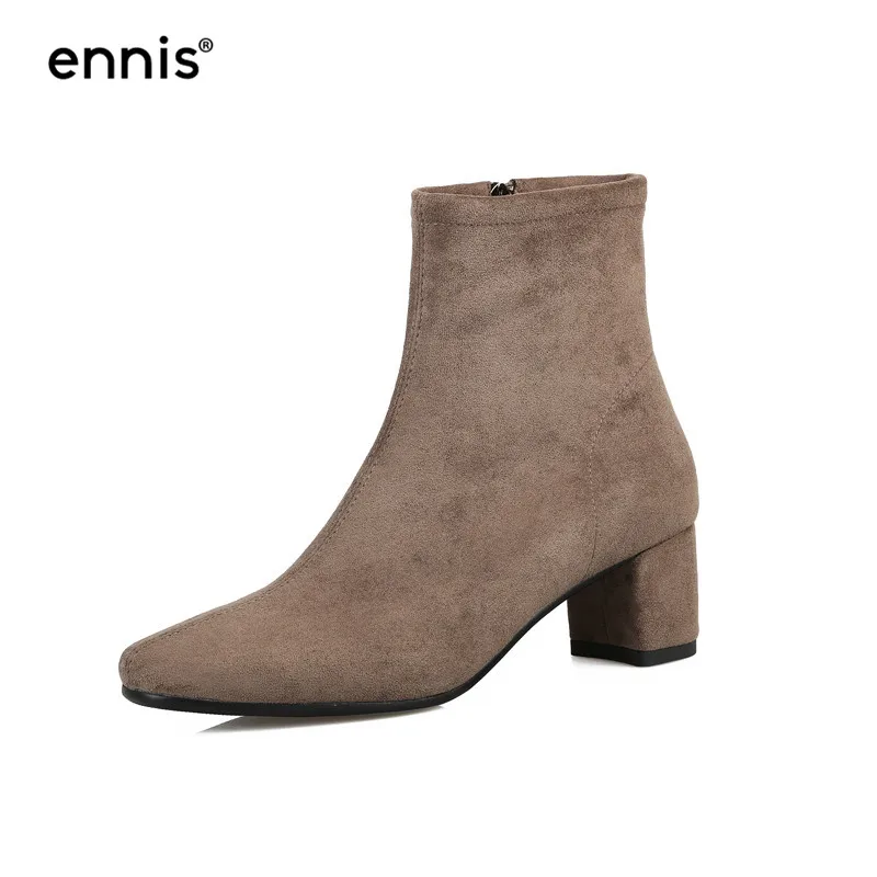 ENNIS/; осенние женские ботильоны; повседневные замшевые ботинки на толстом каблуке; женские ботинки с круглым носком; модная обувь в европейском стиле; A958 - Цвет: Coffee