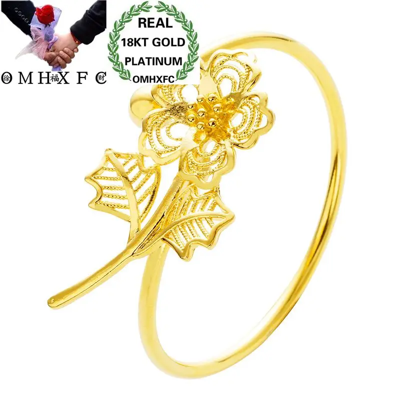 

OMHXFC Wholesale European Fashion Woman Girl Party Wedding Gift Hollow Flower 18KT Gold Open Bangles Bracelets BE81