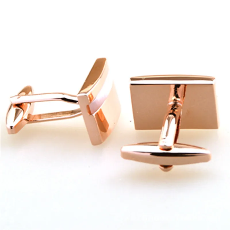 

DoreenBeads Alloy Rose Gold Fashion Cufflinks Gold Rectangle Natural Shell Line Personality Gift For Men Cuff Link ,1 Pair