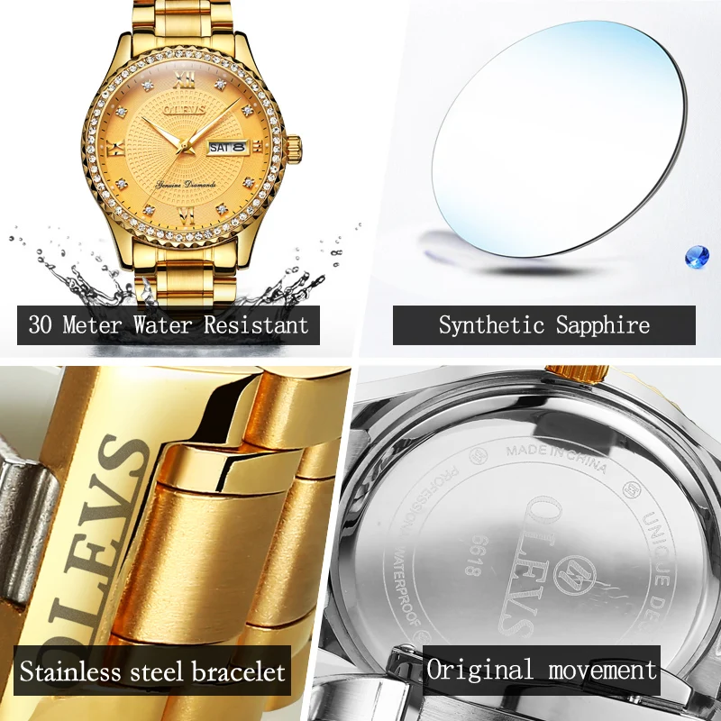 OLEVS мужские часы Relogio Masculino люксовый бренд Стразы светящиеся день недели