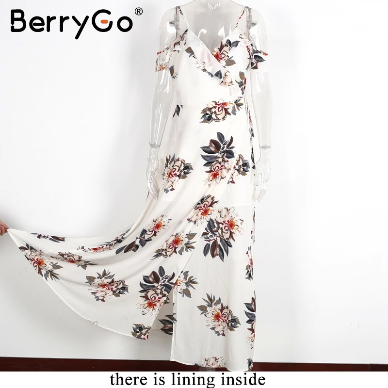 BerryGo/шифоновое платье макси с цветочным принтом и оборками летнее пляжное