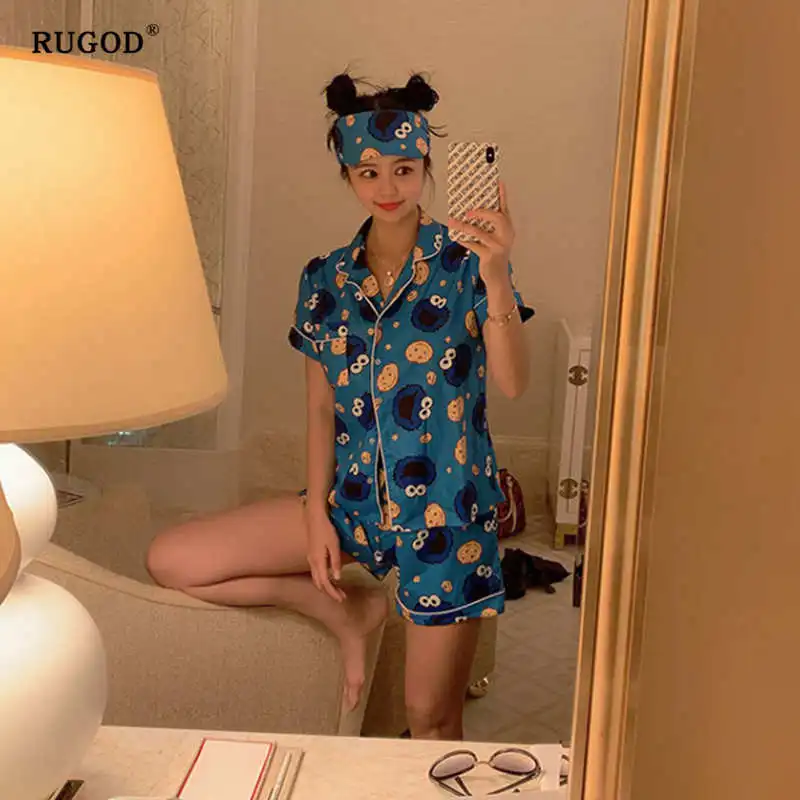 RUGOD/милый Свободный Повседневный пижамный комплект в Корейском стиле с принтом