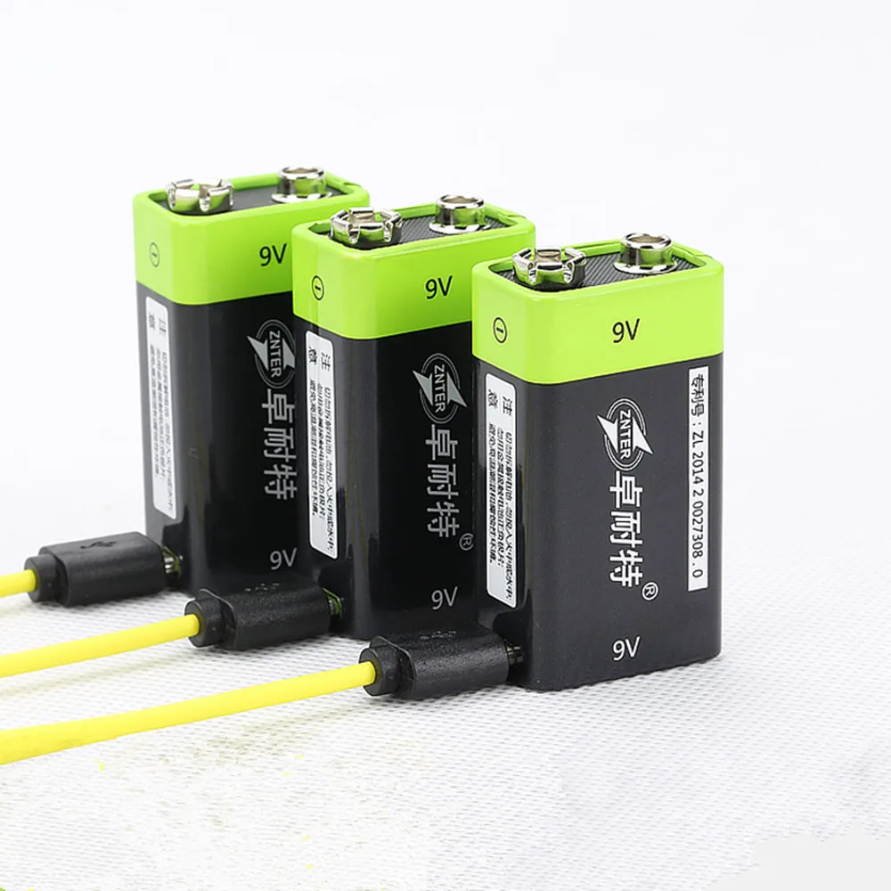 

3PCS ZNTER 9V 600mAh rechargeable lithium battery 6F22 USB lithium polymer rechargeable battery + Micro USB charging cable