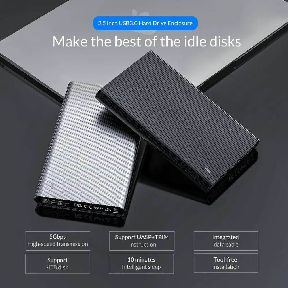 Внешний HDD корпус ORICO 2 5 дюйма SATA к USB 3 0 жесткого диска со встроенным кабелем для