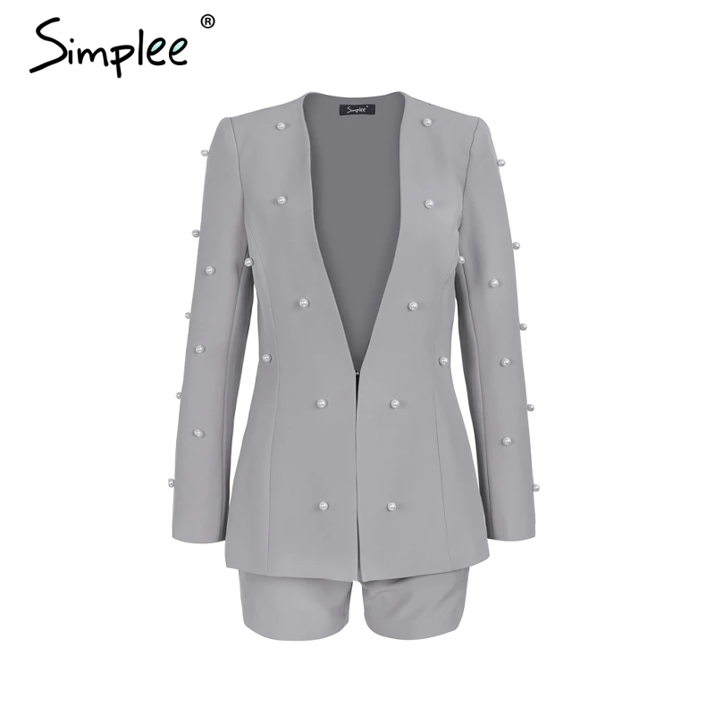 Женский блейзер для офиса Simplee синий винтажный комбинезон с жемчугом роскошный