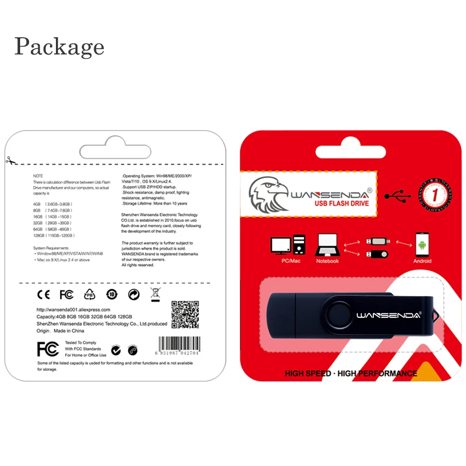 WANSENDA OTG USB флэш накопитель Вращающаяся ручка привод 256 ГБ 128 Гб 64 32 16 8 4 Pendrive 2 в 1 Micro