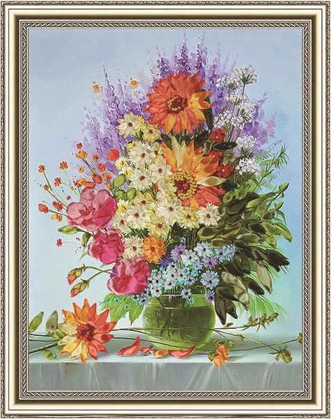 

40x50cm 3D sunflower vase Ribbon embroidery kit stain painting set handcraft kit DIY handmade needlework art home decor plus